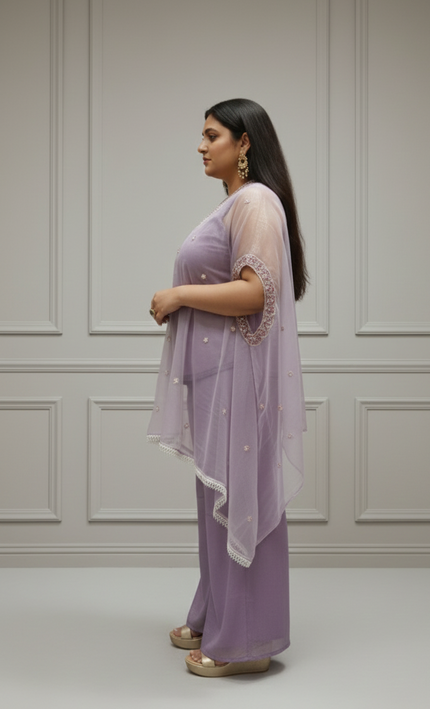 Crunchy Tissue & Twill Net Indo-Western Co-Ord Set