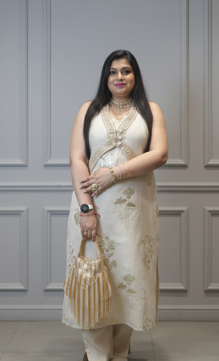 Cream Pearl Co-ord Set Elegant Festive Wear for Women