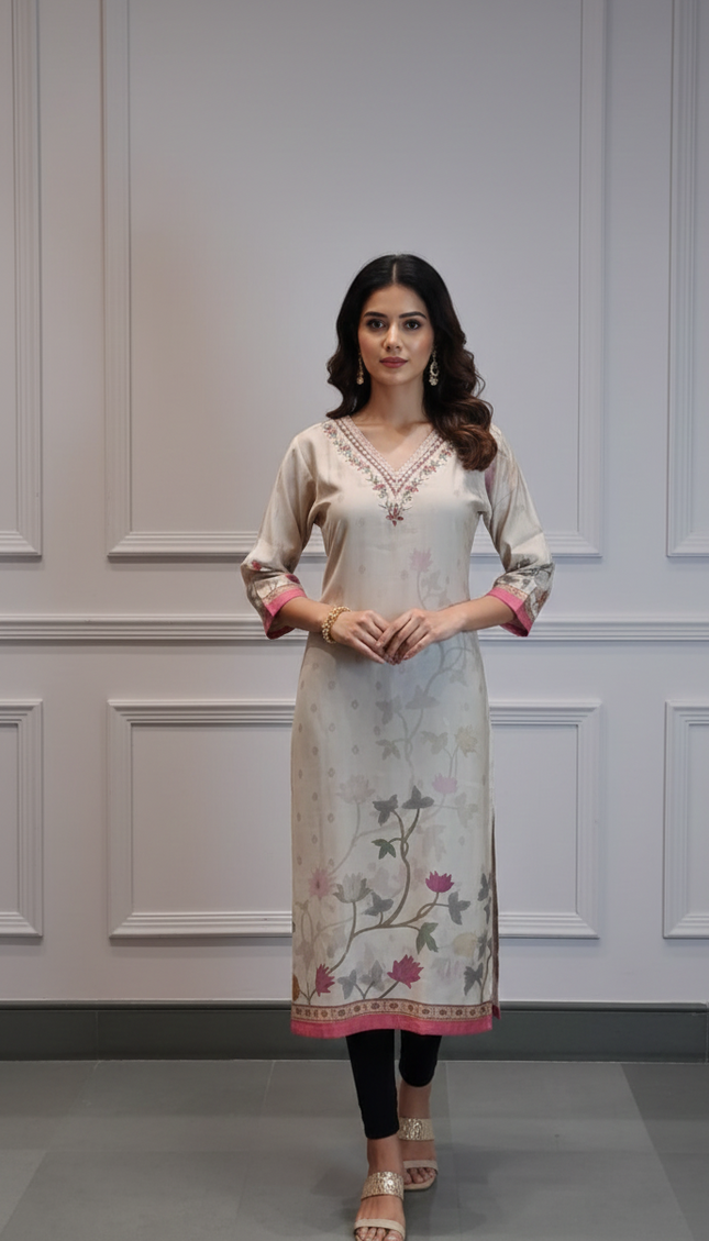 Silken Cream Blush Kurti