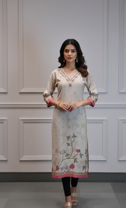Silken Cream Blush Kurti