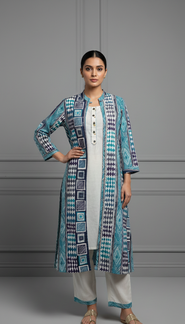 Blue & Cream Co-Ord Set for Women