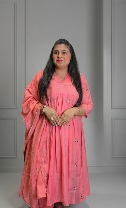 The Baby Pink Anarkali Embroidered 3 Piece Punjabi Suit For Women