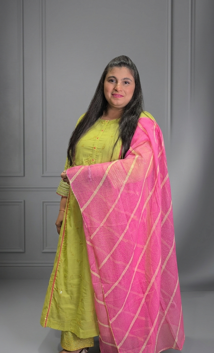 The Zesty Neon Eembroidered and Sequence Work 3 Piece Punjabi Suit with Pocket For Women