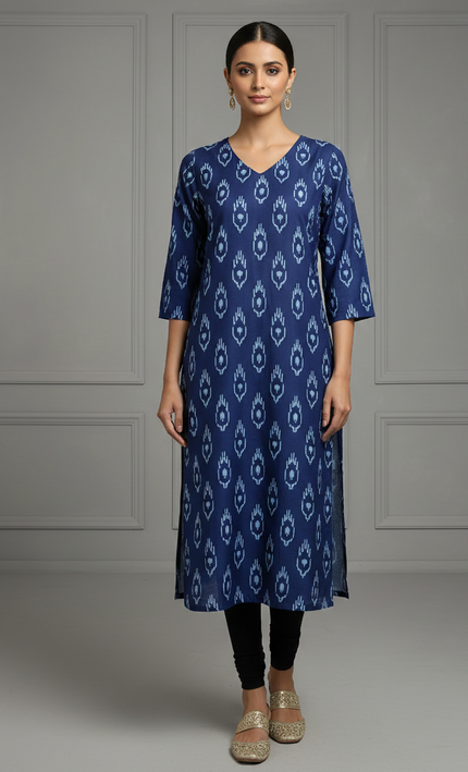 Indigo Charm Handblock Printed Cotton Kurti – Everyday Elegance
