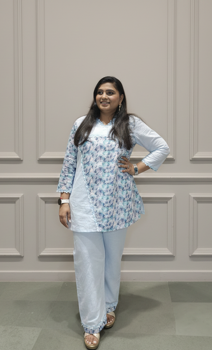 Pastel Blue Floral Kurta Set – Graceful Comfort in Everyday Elegance