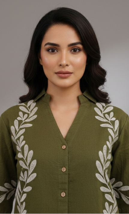 Mehandi Green Embroidered Co-Ord Set for Women