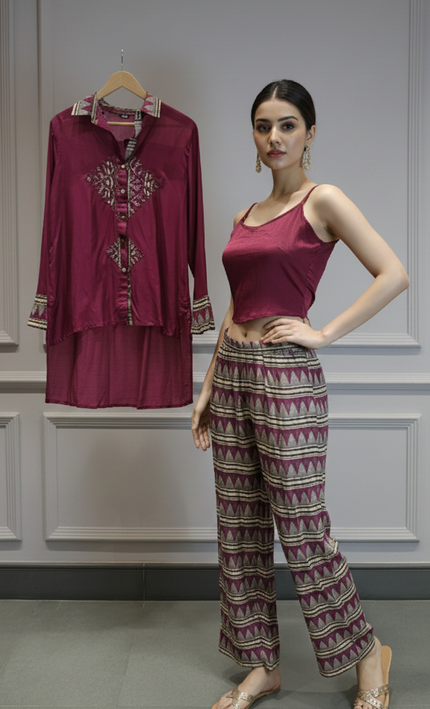 Magenta Tribal-Inspired Embroidered Co-ord Set