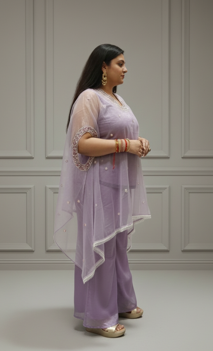 Crunchy Tissue & Twill Net Indo-Western Co-Ord Set