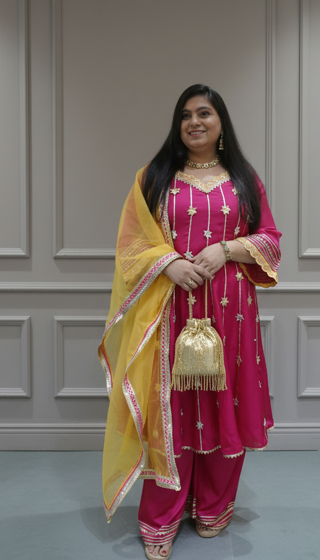 Hot Pink Gotta Patti Punjabi Suit – Elegant Festive Ethnic Wear for Women