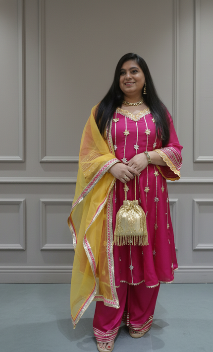 Hot Pink Gotta Patti Punjabi Suit – Elegant Festive Ethnic Wear for Women