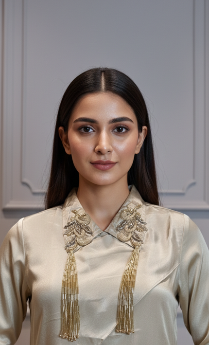 Pearl Glow shimmer Silk Indowestern set for Women