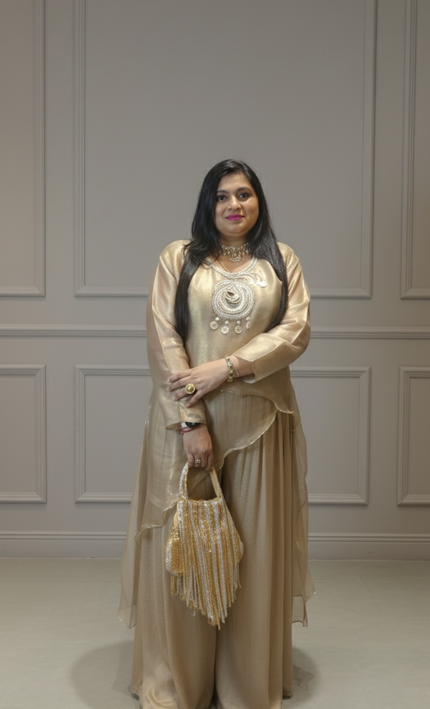 Beige Pearl & Coin Work Co-ord Set | Elegant Festive Wear