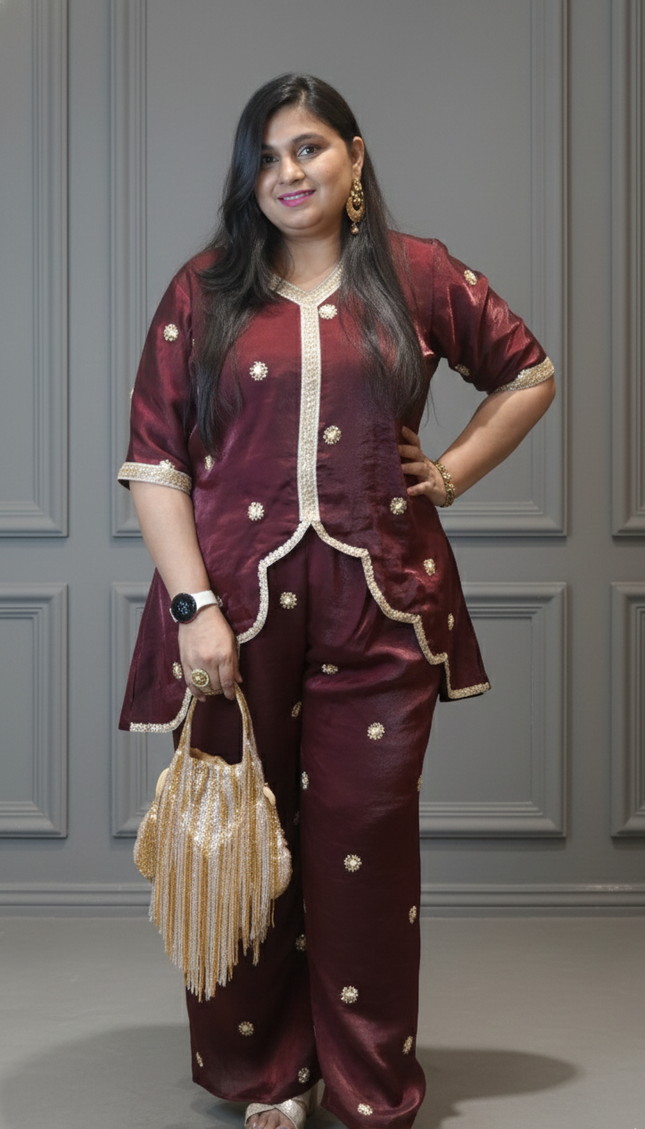 Maroon Butti Embroidered Kurta Set | Festive Ethnic Wear for Women