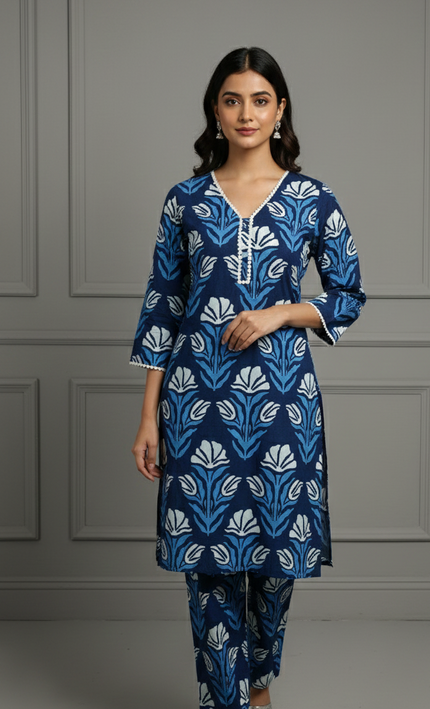 Indigo Grace Printed Cotton Kurta Set