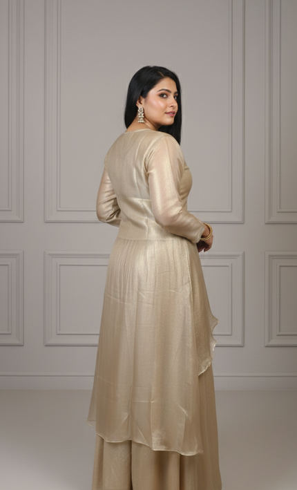 Beige Pearl & Coin Work Co-ord Set | Elegant Festive Wear