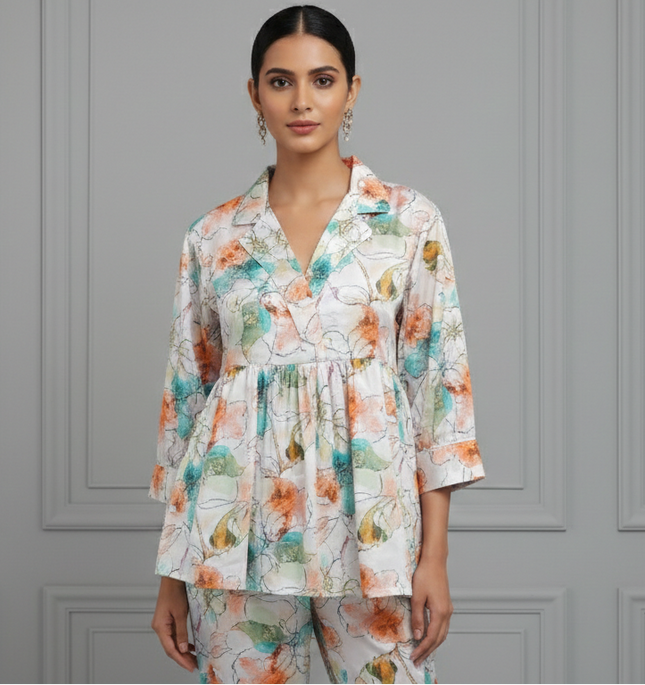Printed Satin Silk Co-Ord Set for Women