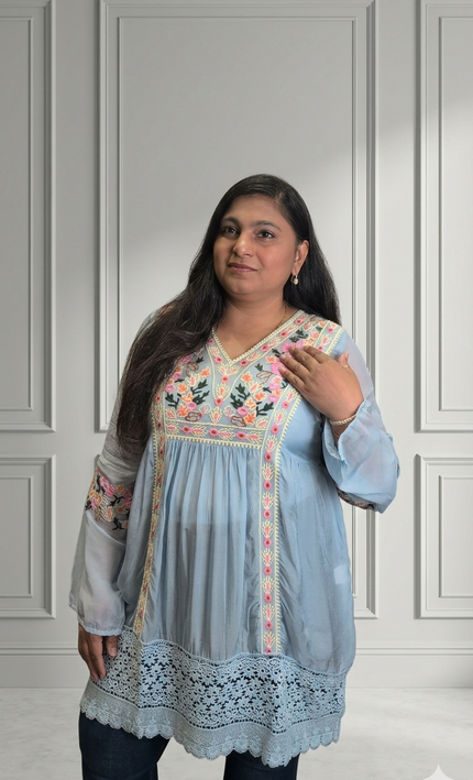 Sky Blue Organza Peplum Kurti