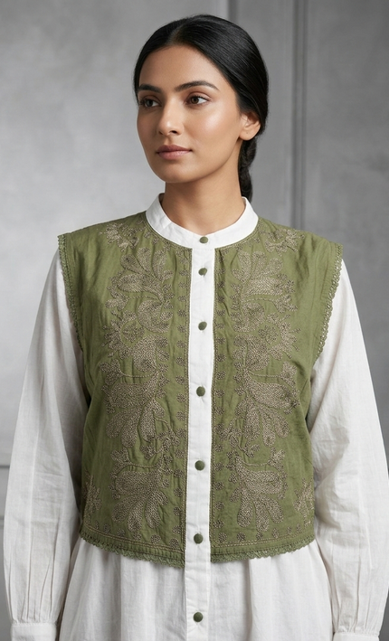 Olive Bloom Embroidered Kurti