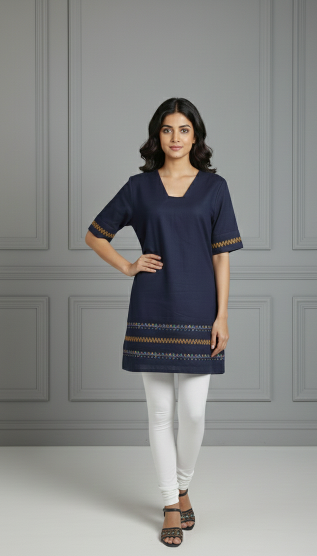 Navy Blue Warli Print Kurta Set for Women