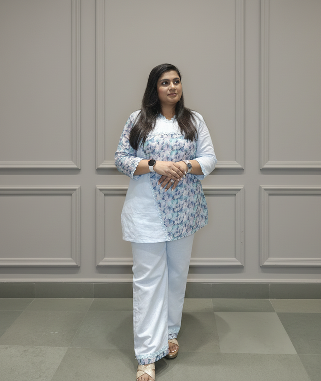 Pastel Blue Floral Kurta Set – Graceful Comfort in Everyday Elegance
