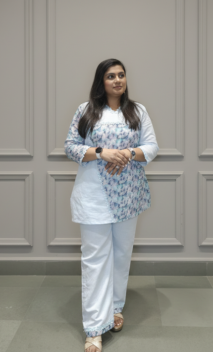 Pastel Blue Floral Kurta Set – Graceful Comfort in Everyday Elegance