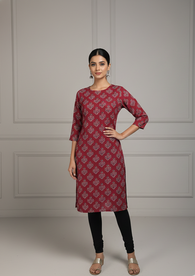 Maroon Melody Handblock Kurti – Bold, Rooted & Beautifully You