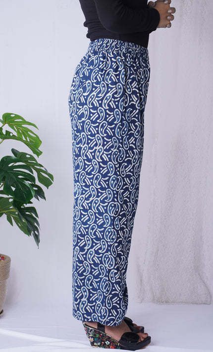 Navy Blue Handblock Printed Cotton Palazzo Pants