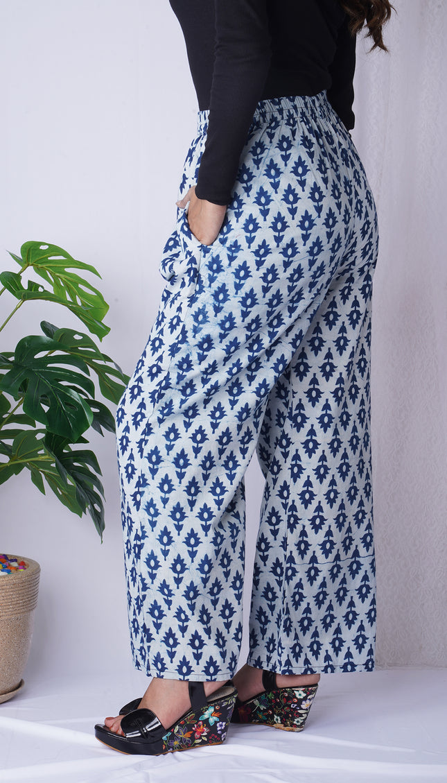 Green Leaf Printed Cotton Palazzo Pants