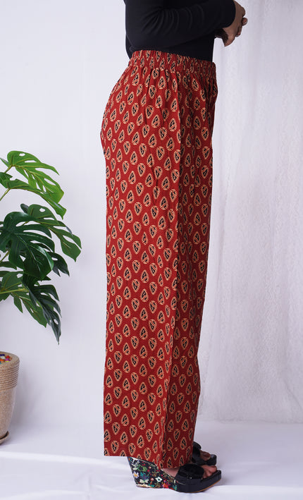 Rust Red Block Print Palazzo Pants