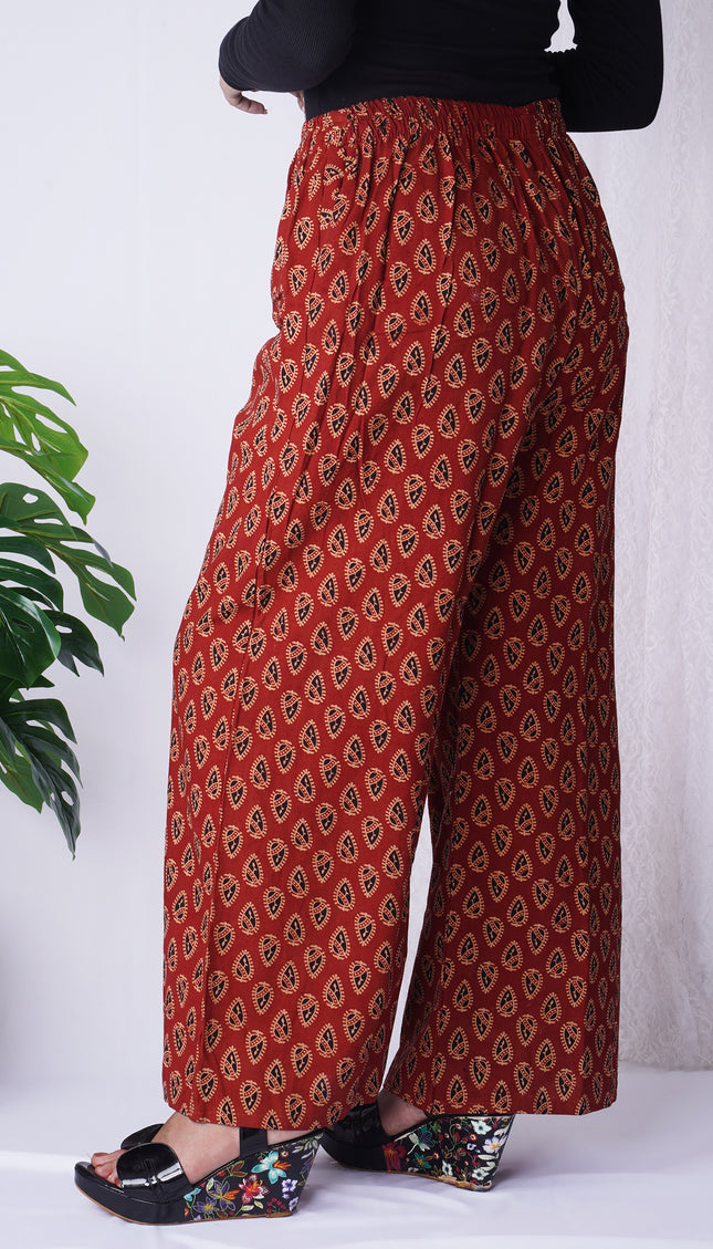 Rust Red Block Print Palazzo Pants