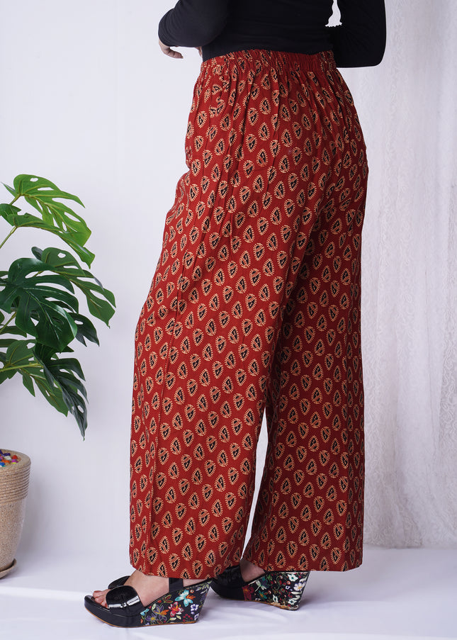 Rust Red Block Print Palazzo Pants