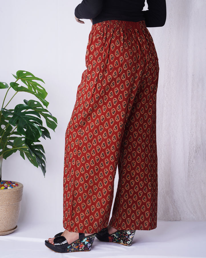 Rust Red Block Print Palazzo For Women