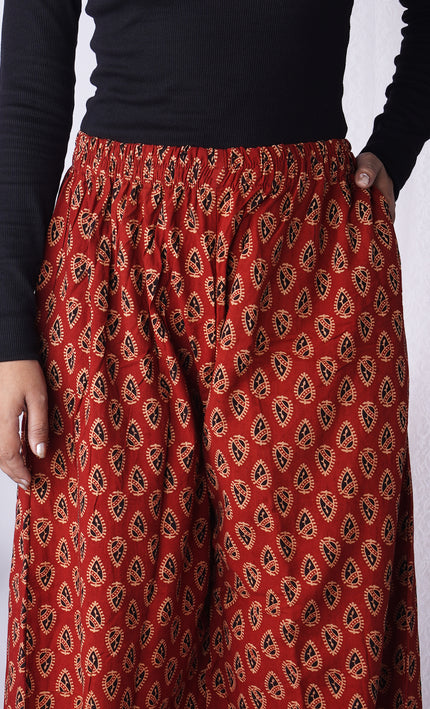 Rust Red Block Print Palazzo Pants