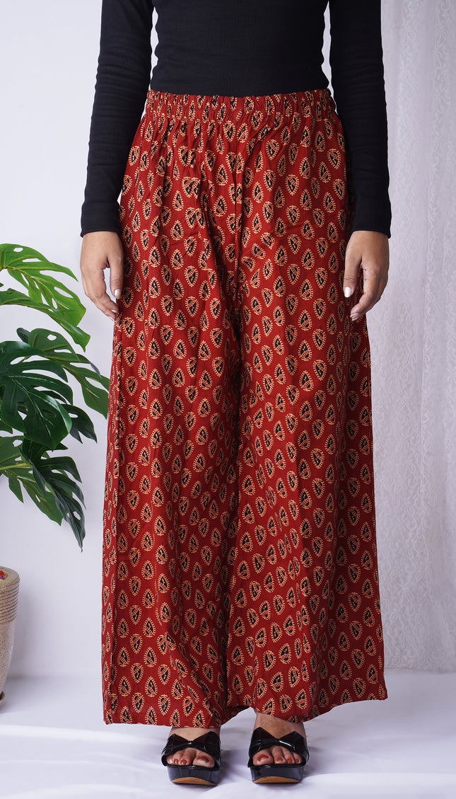 Rust Red Block Print Palazzo Pants