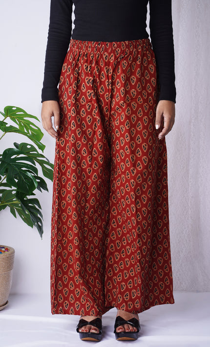 Rust Red Block Print Palazzo Pants