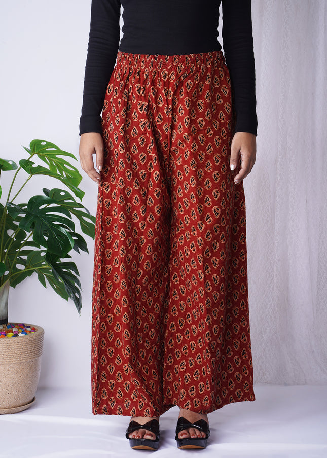 Rust Red Block Print Palazzo Pants