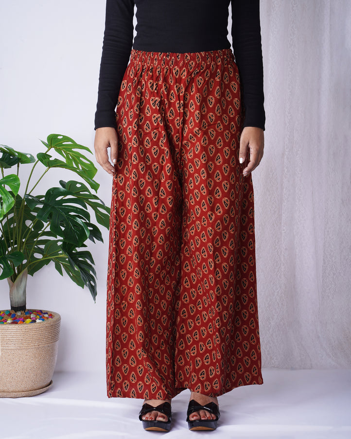 Rust Red Block Print Palazzo For Women