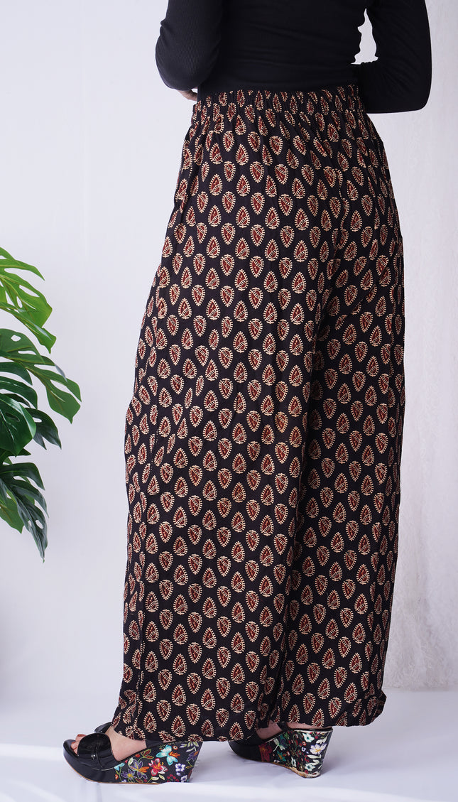 Black Leaf Print Palazzo Pants
