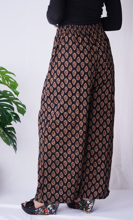 Black Leaf Print Palazzo Pants