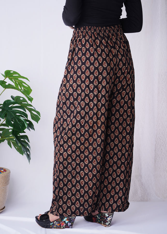 Black Leaf Print Palazzo Pants