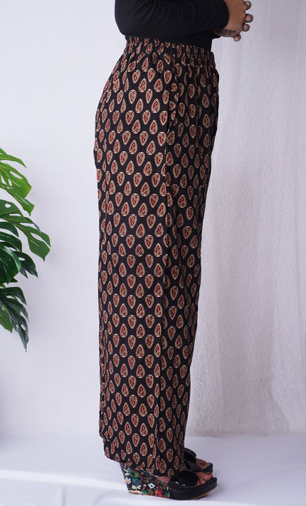 Black Leaf Print Palazzo Pants