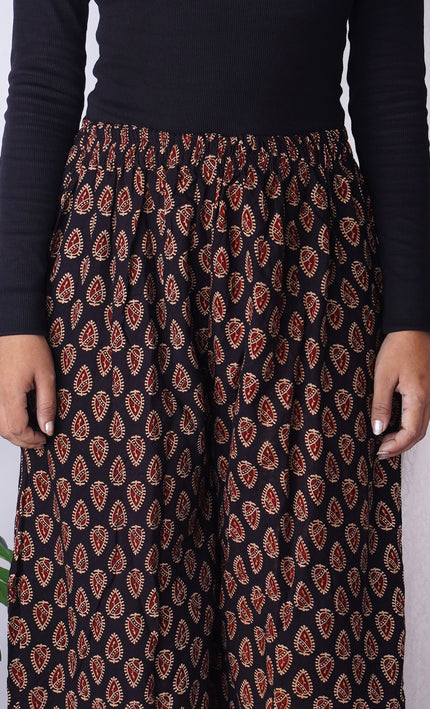 Black Leaf Print Palazzo Pants