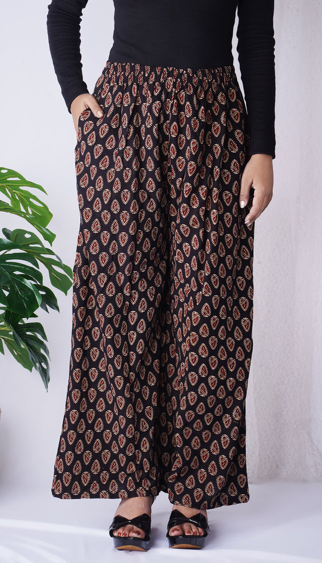 Black Leaf Print Palazzo Pants