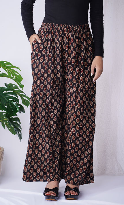 Black Leaf Print Palazzo Pants
