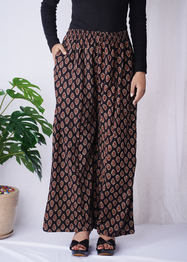 Black Leaf Print Palazzo Pants