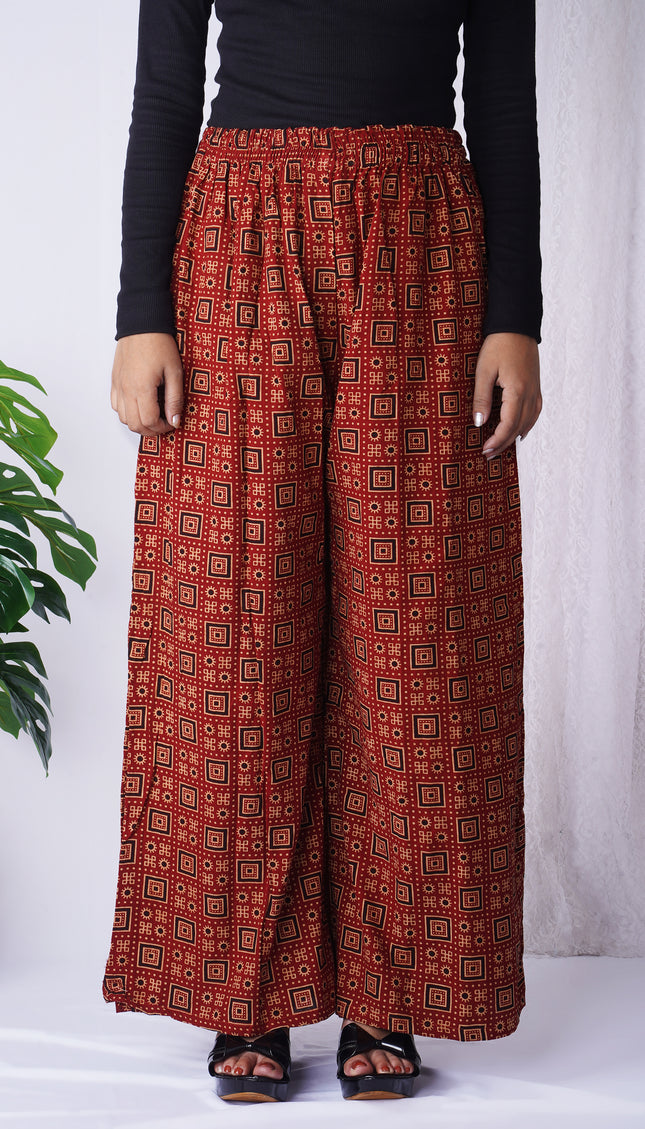 Orange Leaf Print Palazzo Pants