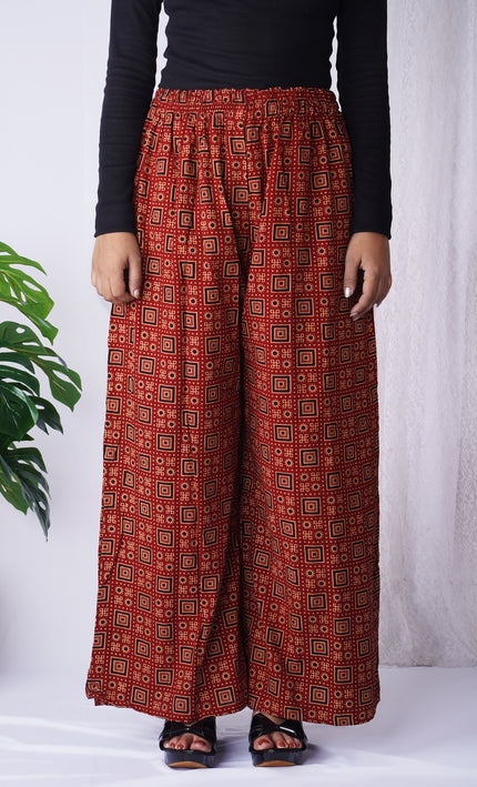 Orange Leaf Print Palazzo Pants