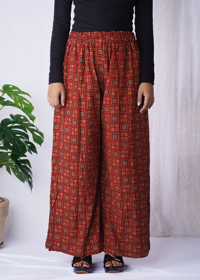 Orange Leaf Print Palazzo Pants
