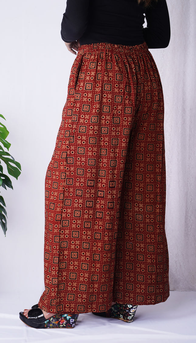 Orange Leaf Print Palazzo Pants