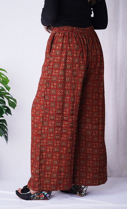 Orange Leaf Print Palazzo Pants